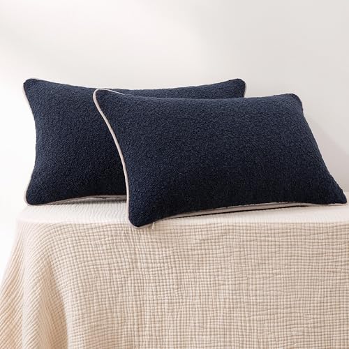 Amazon Basics Boucle Lumbar Throw Pillow Covers for Couch, Living Room, Home Decor with Hidden Zipper, Blue, 12×20in, Pack of 2 - color: Blue, size: 20" x 12" (Pack of 2)