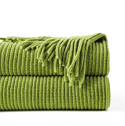 BATTILO HOME Apple Green Throw Blanket for Couch, Soft Chenille Knit Throws with Tassels for Home Decor, Spring Green Throws for Couch Cover, 60"x80" - color: Apple Green, size: 60 x 80 in.