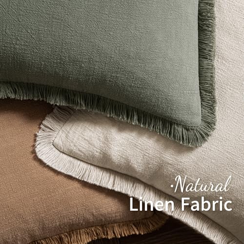 MIULEE Decorative Throw Pillow Covers Neutral Linen Fringe Throw Pillows Set of 1 Light Olive Green Boho Farmhouse Cushion Covers for Couch Sofa Bed Living Room Spring Home Decor 14x36 Inch - color: Light Olive Green