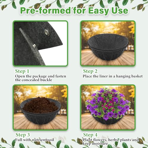 Riare 8 Pack 16 Inch Round Fabric Planter Basket Liner- Hanging Basket Liners Replacement Coco Fiber Liner Alternative for Hanging Basket Flowers (Prevent Birds from Nesting) - size: 16inch