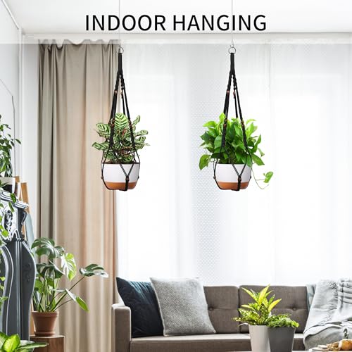 Macrame Plant Hanger - Fits 6-15 Inch Pots, Hanging Planter Holder for Indoor Outdoor, Cotton Rope Boho Home Decor, 43 Inch, Set of 2, Black - color: Black, size: 43+43in