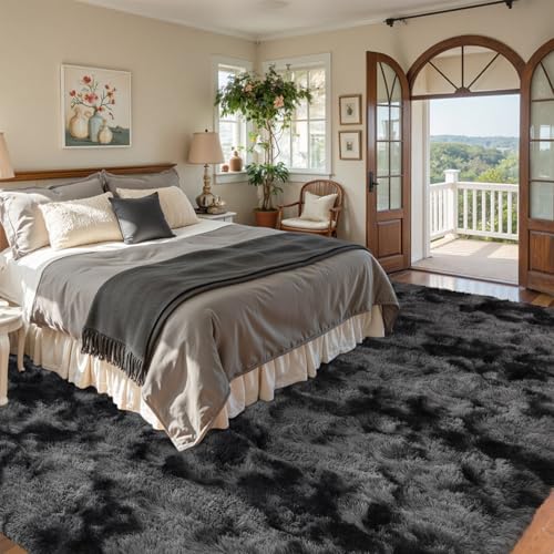 Area Rugs for Living Room 8x10 Black Grey Fluffy Rug,Super Fuzzy Fur Bedroom Carpet for Boys Dorm Office Nursery Modern Home Decor - color: A-tie-dye Darkgrey, size: 8' X 10' (Rectangular)