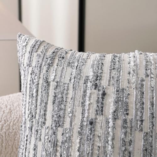 Striped Throw Pillow Covers 20x12 Set of 2 Gray Textured Boucle Chic Morden Boho Accent Farmhouse Decorative Chenille Pillow Covers for Home Decor Bed Sofa Living Room - color: Gray, size: 20" x 12" (Pack of 2)