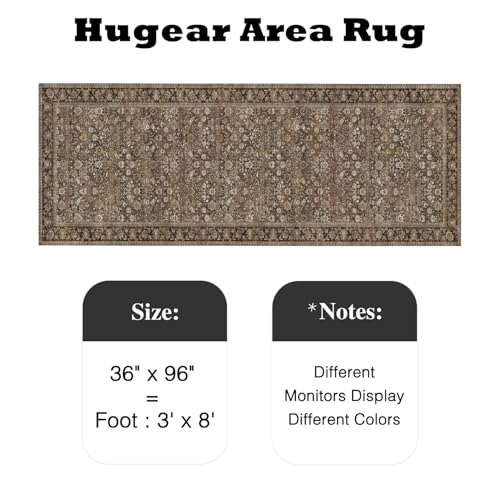 HUGEAR 3x8 Runner Rug Machine Washable Brown Hallway Area Rug Indoor Accent Rugs Floral Low Pile Carpet Soft Throw Rugs Bedroom Living Room Office Dining Kitchen Laundry Non Slip - color: Floral | Brown, size: 3' x 8' (Runner)