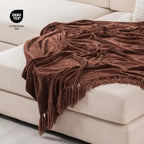 RECYCO Throw Blanket Soft Cozy Chenille Throw Blanket with Fringe Tassel for Couch Sofa Chair Bed Living Room Gift(Brown, 50'' x 60'') - color: Brown, size: 50'' X 60''