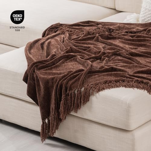 RECYCO Throw Blanket Soft Cozy Chenille Throw Blanket with Fringe Tassel for Couch Sofa Chair Bed Living Room Gift(Brown, 50'' x 60'') - color: Brown, size: 50'' X 60''