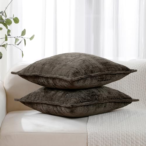 HPUK Fall Chenille Soft Throw Pillow Covers 18x18 Set of 2, Accent Cushion Covers for Living Room, Bedroom, Decorative Solid Color Pillow Covers for Couch, Sofa, Chair, Charcoal - color: Chenille-charcoal, size: 18" x 18" (Pack of 2)