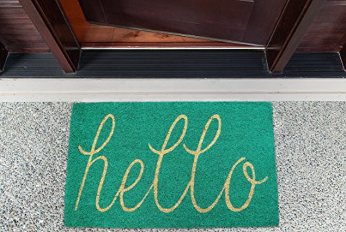 DII Hello Coir Fiber Doormat Non-Slip Durable Outdoor/Indoor, Pet Friendly, 18x30, Aqua - color: Aqua