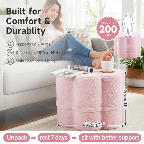Tiita Floral Pouf Ottoman, Foot Stools Ottoman with Foam Chunk Filling, Puff Foot Rest for Couch, Living Room, Kids Room, Pink - color: Flower Pink
