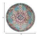 Rugs.com Fleur Collection Rug – 6' Round Light Blue Medium-Pile Rug Perfect for Kitchens, Dining Rooms - color: Light Blue 11, size: 6' (Round)