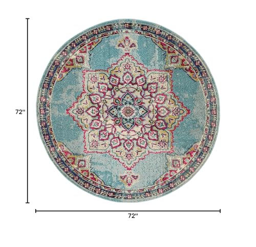 Rugs.com Fleur Collection Rug – 6' Round Light Blue Medium-Pile Rug Perfect for Kitchens, Dining Rooms - color: Light Blue 11, size: 6' (Round)