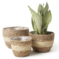 LA JOLIE MUSE Seagrass Planter Basket Indoor Outdoor, Flower Pots Cover, Plant Containers, Beige, 10 inch - color: Beige