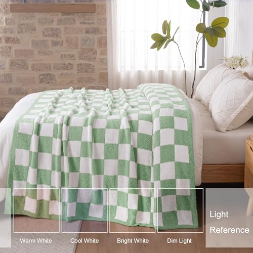 Exclusivo Mezcla Checkered Knit Throw Blanket, Ultra Soft and Warm Reversible Woven Blankets, Cozy Snuggly Throw for Couch Bed and Home Decor, Sage Green, 50"x60" - color: Sage Green, size: Throw (50"x60")