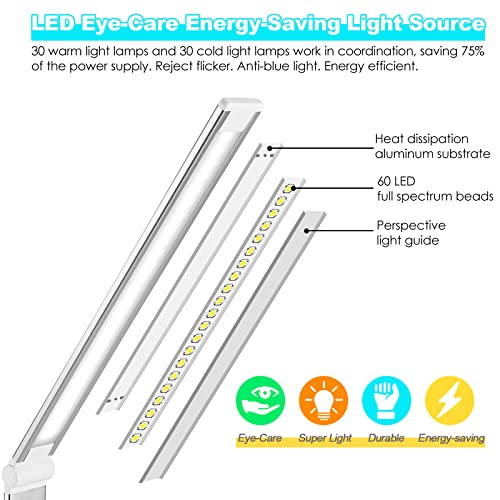 LED Desk Lamp with Wireless Charger, USB Charging Port, Desk Light with 10 Brightness, 5 Color Modes, Dimmable Eye Caring Reading Desk Lamps for Home Office, Touch Control, Auto Timer, White - color: White, size: PRO