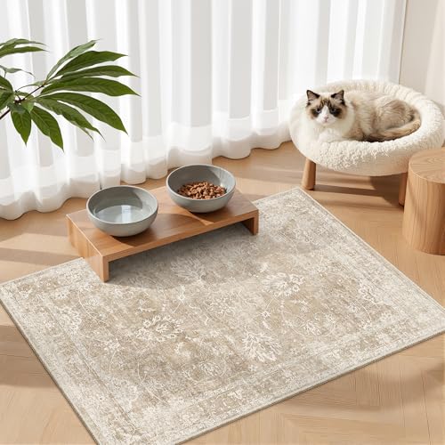 Madane 2x3 Washable Rugs for Entryway, Low Pile Non-Slip Small Area Rug Kitchen Door Mat, Vintage Soft Throw Neutral Rug Floor Mat for Indoor Front Entrance Bathroom Hallway (2 x 3, Beige/Brown) - color: Beige/Brown, size: 2' x 3' (Rectangular)