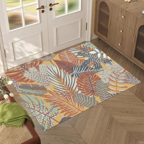 Modern Area Rug, 1.5 x 2.5ft Washable Accent Floral Rug, Non-Slip Flower Leaf Carpet, Non-Shedding Colorful Rug with Low Pile for Living Room, Bedroom, Dining, Office - color: Muted Olive and Terra Cotta, size: 1.5 x 2.5ft / 18 x 30in / 45 x 75cm