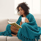 HOMEIDEAS Warm Tassel Knit Blanket Throw Size for Couch Sofa Bed, Teal Green Thick Knitted Armchair Office Chair Throw Blankets, Winter Chunky Blankets(50x60) - color: Teal Green