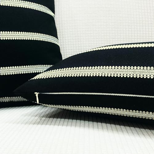 Slow Cow Decorative Jacquard Textured Woven Stripe Throw Pillow Cover Cushion Cover 26 x 26 Inches Black Mixed Off White - color: G-black Off White, size: 26" x 26" (Pack of 1)