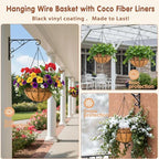 10 inch Metal Hanging Baskets For Plants Outdoor 4 Pack Round Metal Wire Hanging Basket Planter with Coco Fiber Liners Chain Round Wire Plant Holder for Garden, Patio, Deck, Porch Plants Flower Potsss - size: 10 Inch, style: Flower Border