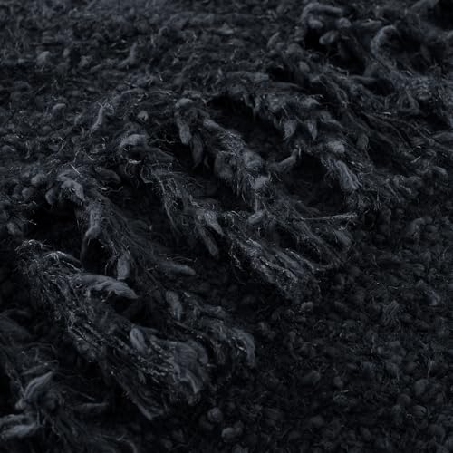 Knit Throw Blanket Fluffy Fuzzy Soft Lightweight Cozy Farmhouse Tassels Chunky Knitted Throws for Couch Sofa Bed (Black, 50"x60") - color: Black, size: 50"x60"
