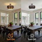 Modern Black Linen Drum Semi Flush Mount Ceiling Light with Pierced Design, Perfect Lighting Fixture for Bedroom, Dining Room, Kitchen, Living Room, or Hallway Chandelier Lamp - color: Black