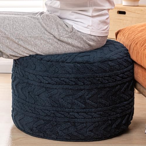 Boucle Pouf Ottoman and Foot Rest 20 x 20 x 14 Inches Floor Pouf Boho Foot Stool Home Decor for Couch Sofa Bean Bag Chairs Navy Blue - color: Dark Blue