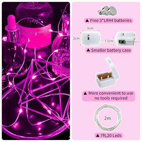 12 Pack Pink Fairy Lights Battery Operated, 7ft 20 LED Mini String Twinkle Lights for Christmas Halloween Party Valentine's Day Mason Jars Centerpiece Table Decorations (12, Pink) - color: Pink