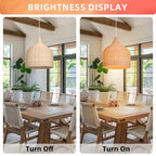 Arturesthome 1 Light Rattan Woven Pendant Light 13.78in Handmade Ceiling Lighting Fixture Chandelier Hanging Lamp Lampshade for Kitchen Island Dining Room Hallway Foyer