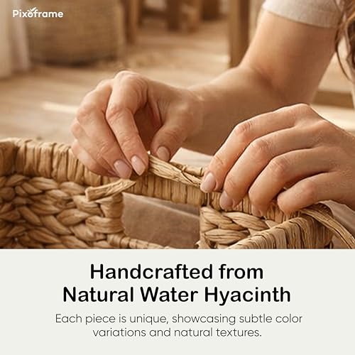 Large Rectangular Handwoven Wicker Basket - Natural Water Hyacinth Storage Baskets with 2 Built-in Handles - Ideal for Towel, Blankets, and Home Organizer & Decor - 16.5"x13"x7.50" - Brown - size: 16.D5x13Wx7.5H