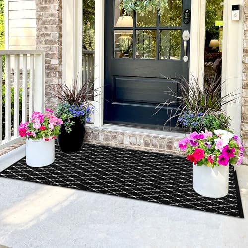Front Porch Rug Black Boho Outdoor Rug 23.6" x 51.2" Door Mat Cotton Hand Woven Rug for Front Porch Decor Reversible Washable Welcome Layered Doormat for Farmhouse Entryway Kitchen Patio - color: Black Boho Geometic Door Mat