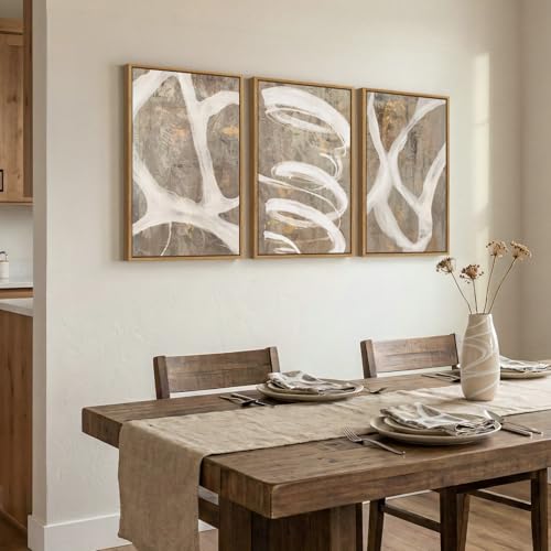 Framed Neutral Abstract Wall Art for Bedroom, 3 Piece Modern Canvas Prints Paintings Artwork for Walls, Minimalist Beige White Taupe Pictures for Living Room Dining Hallway Office Wall Decor 16x24 In - color: Neutral Taupe, size: 16" W x 24" H x 3pcs