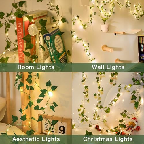 suddus Vine with Fairy Lights Battery Operated, 13.1ft 40 LED Ivy String Light with Remote, Leaf Lights for Bedroom, Room, Wall, Garden, Party, Wedding Dorm Decor (Warm White) - color: IVY, size: 40 LED-Battery-Copper