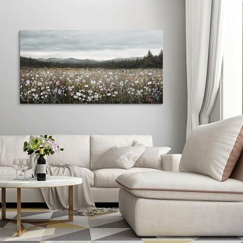 HGUAOA Vintage Framed Floral Landscape Wall Art for Living Room - Large Nature Artwork Above Bed Wall Decor - Farmhouse Mountain Pictures for Bedroom Wall Decor 20×40IN - color: Vintage, size: 40"L x 20"W