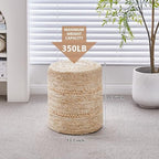 Wimarsbon 2Pcs Pouf Ottomans, Natural Seagrass Foot Stool, Hand Weaving Round Ottoman, Boho Decorative Seat, Jute Braided Pouffe Poof Accent Sitting Footrest for Living Room (Corn Husk)