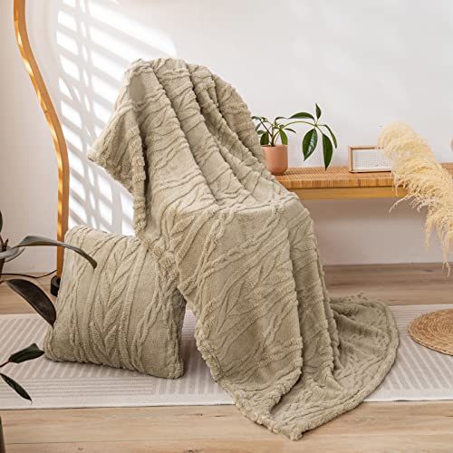 YUSOKI Sherpa Large Throw Blanket Single Layer,Light Weight(1.7lb),320GMS-3D Stylish Design for Gift Home Decor (Tan,50"x65") - color: Tan-(without Pillows), size: Throw (50" x 65")