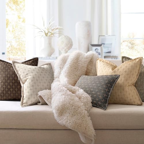 ZWJD Pillow Covers 18x18 Set of 2 Soft Polyester Textured Pillow Covers with Stylish Flange Edge Cozy Farmhouse Throw Pillows for Couch Bed Sofa Living Room - color: Beige, size: 18" x 18" (Pack of 2)