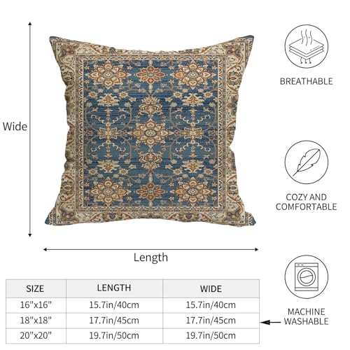 Boho Throw Pillow Covers 18x18 Set of 2 Blue Orange Ethnic Pattern | Spring Summer Boho Outdoor Pillows Cover Fall Western Bohemian Linen Decorative Pillowcase for Couch Living Room Bed Decor - color: Blue Orange 2, size: 18" x 18" (Pack of 2)