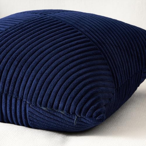 Topfinel 16x16 Inch Decorative Throw Pillow Covers Soft Corduroy Boho Stripe Textured Blue Pillow Covers Set of 2 Spring Farmhouse Home Decor for Living Room Couch Sofa Bed - color: Blue, size: 16" x 16" (Pack of 2)