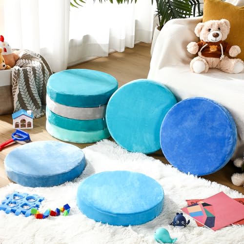 GlikCeil 8 Pcs Round Floor Pillow Cushions for Kids Classroom 15'' Soft Flexible Seating Chair Floor Seats for Reading Corner Playroom - Winter & Spring School Supplies (Ocean Breeze Collection) - color: Ocean Breeze Collection
