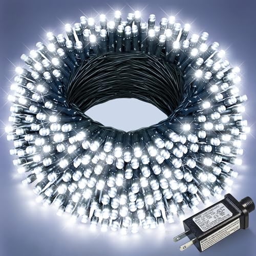 100FT 300 LED Christmas Lights Outdoor, White Plug in Christmas Tree Lights Waterproof, 8 Modes Connectable Green Wire String Lights for Outside Indoor Patio Yard Holiday Party Decorations - color: White, size: 100FT 300 LED