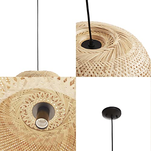 INK+IVY Astrid Farmhouse Iron Rattan Pendant Light Fixtures for Kitchen Island, Bowl Shaped Bamboo Shade Hanging Ceiling Light, Dining, Foyer, Bath, Bedroom Cottage Mid-Century Home Decor - Natural