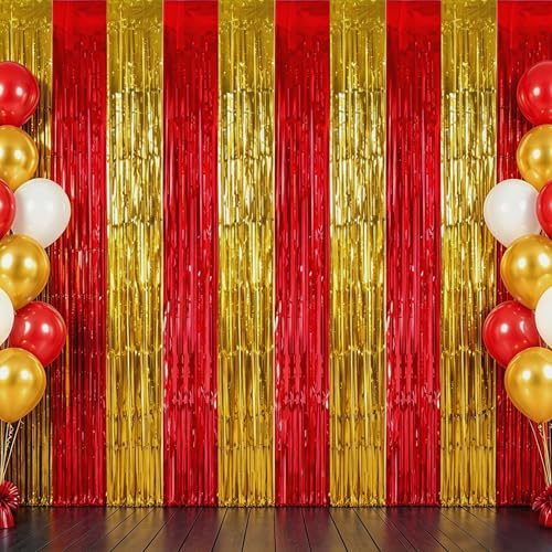 TONIFUL Red and Gold Fringe Backdrop Curtain 2026 Nurse Graduation Party 2Pcs 3.3 x 6.6ft Metallic Tinsel Foil Fringe Photo Booth Backdrop Door Streamers for Prom Birthday Retirement Party Decorations - color: Gold Red