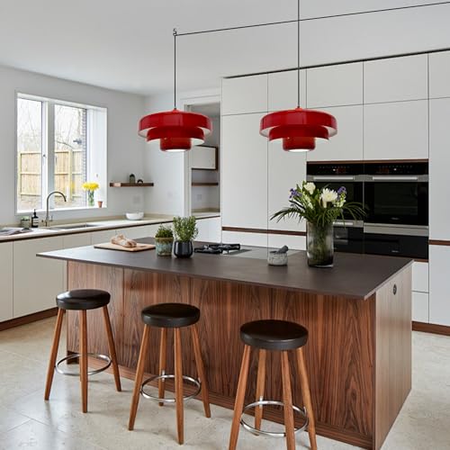 Hanging Lamp Plug in Red Pendant Light Fixtures Mid Century Modern Pendant Lamp Nordic Style Pendant Lighting Metal Shade for Living Room Dining Room Bedroom Kitchen Island - color: Standard-Red (13.5in)