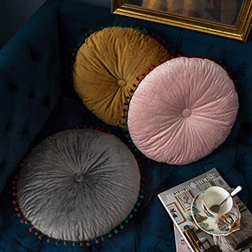 vctops Velvet Soft Round Chair Pads Cute Gradient Pom Pom Indoor Dining Chairs Cushion (Pink, Diameter 16") - color: Pink, style: Diameter 16 Inch