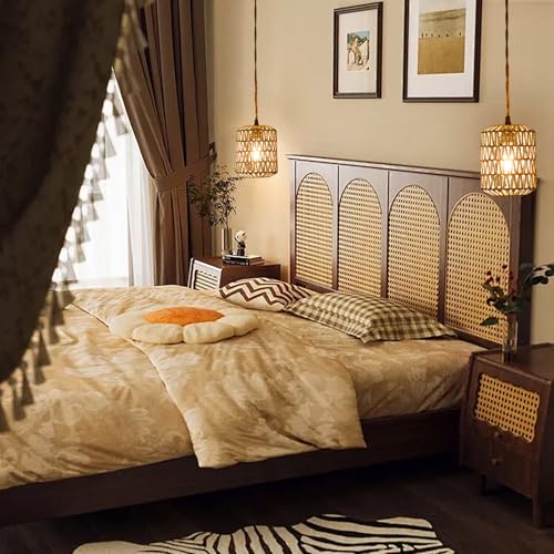 Plug in Pendant Light with 6W LED Bulb Warm Light(3000K) Dimmable Switch Cute Rattan Hanging Lamp Cord 15ft Hand Woven Plug in Chandelier Boho Hanging Lights Fixture for Bedroom Kitchen - size: 1 Light (Bulb Included)