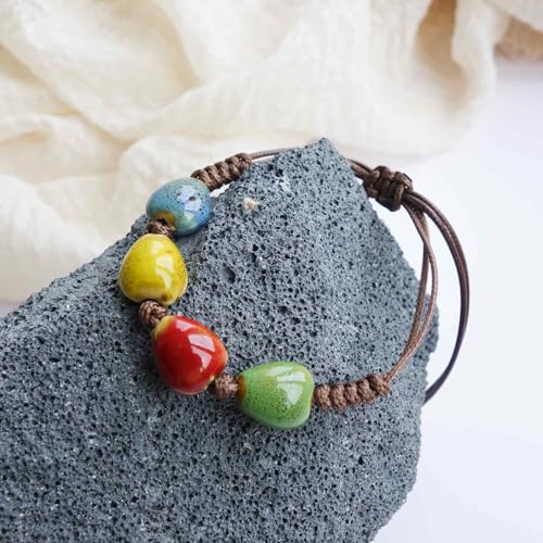 Handmade Green Boho Bracelets for Women, Bohemian Ceramic Beads Bracelets for Friends, Trendy Porcelain Stone Beaded Bracelets for Sisters - color: Multi-H