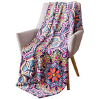 Decorative Luxury Floral Fleece Throw Blanket: Mandala Bohemian Boho Botanical Paisley Damask Velvety Soft, Bright Shades of Purple Pink Yellow White Durable Plush Accent for Bed or Couch, 50" x 70"