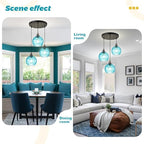 3-Light Kitchen Island Pendant Light with Blue Glass Shades, Adjustable Black Hanging Ceiling Lamp, Mid Century Modern Chandelier for Dining Room, Breakfast Bar, Farmhouse - color: Blue, 3-Light