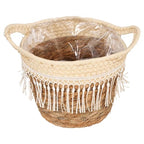 GALPADA Hand-Woven Decorative Plant Basket with Tassel, Small Indoor Woven Flower Planter with Liner, Natural Rope Material Boho Style Plant Holder for Home Garden