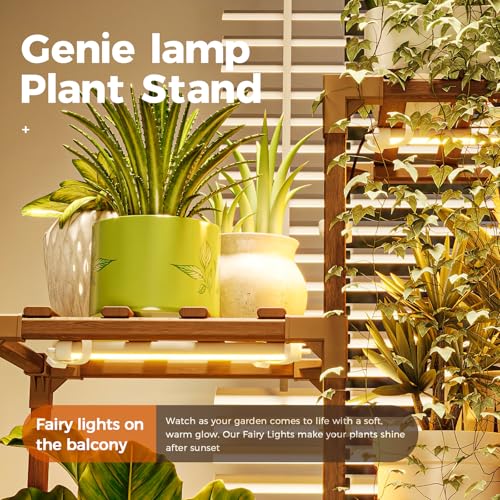 Bamworld Plant Stand with Grow Lights Large Plant Shelf for Mutiple Pots Plant Holder for Living Room Patio Boho Home Decor for Gardening Warm Light - color: Brown-20 Pots, style: Cabinet